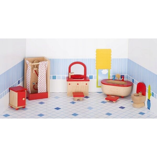Set mobili in legno per casa delle bambole Goki 5 pezzi beige e rosso