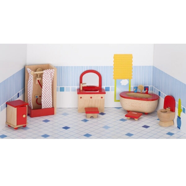 Set mobili in legno per casa delle bambole Goki 5 pezzi beige e rosso