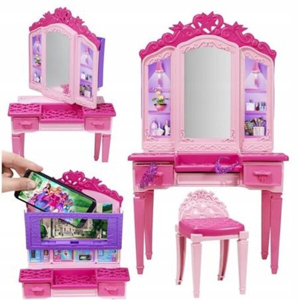 Toaletka Barbie 2in1 con Centro Comando Supereroi in Plastica Rosa