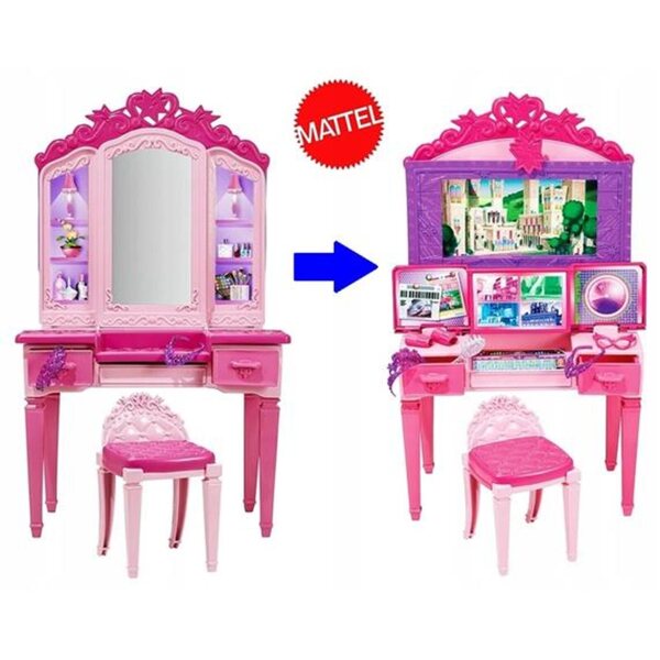 Toaletka Barbie 2in1 con Centro Comando Supereroi in Plastica Rosa