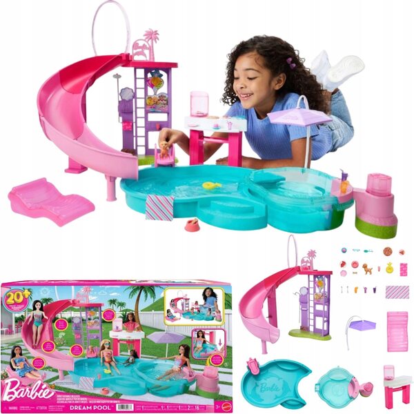Barbie-Traumpool mit Rutsche und Sprudel-Whirlpool + 20 Zubehörteile