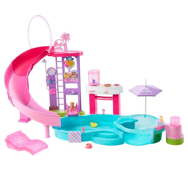 Barbie-Traumpool mit Rutsche und Sprudel-Whirlpool + 20 Zubehörteile