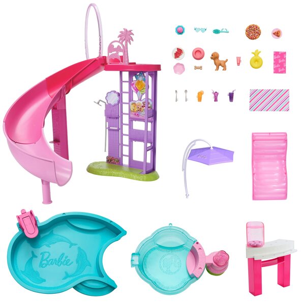 Barbie-Traumpool mit Rutsche und Sprudel-Whirlpool + 20 Zubehörteile