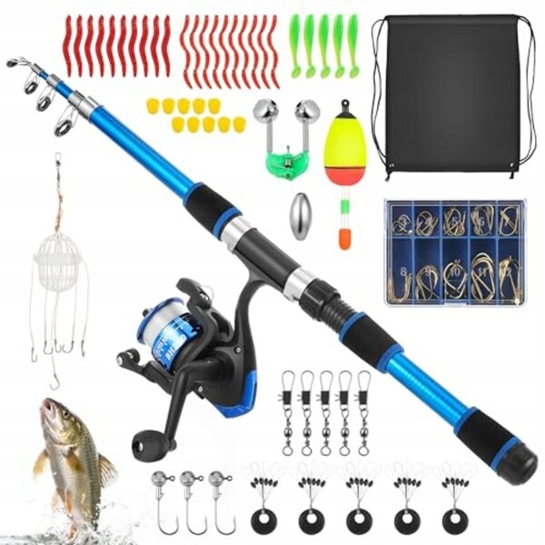 Set di pesca telescopico per bambini con mulinello e accessori completi 176 cm