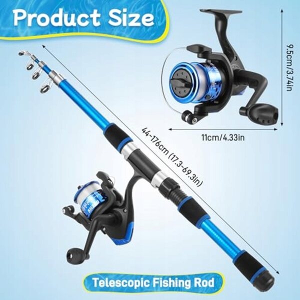 Set di pesca telescopico per bambini con mulinello e accessori completi 176 cm