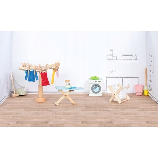 Set Mobili in Legno per Bambole Pralnia Goki per Gioco Creativo e Sicuro