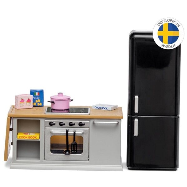 Küchenmöbelset mit Kühlschrank für Lundby Puppenhaus im skandinavischen Stil