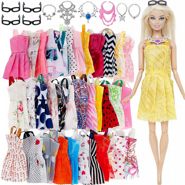 Set vestiti e accessori per bambola 30 cm con abiti, scarpe, gioielli e occhiali