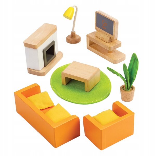 Hape Soggiorno 3452 - set di mobili in legno per una casa delle bambole