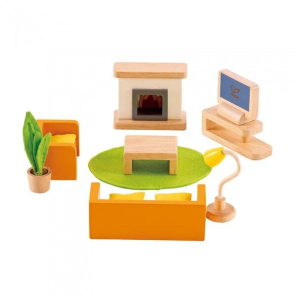 Hape Soggiorno 3452 - set di mobili in legno per una casa delle bambole