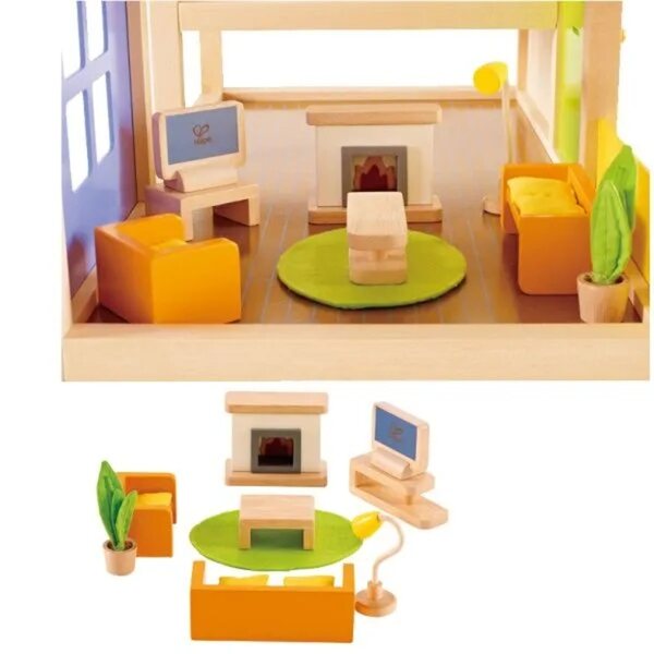Hape Soggiorno 3452 - set di mobili in legno per una casa delle bambole