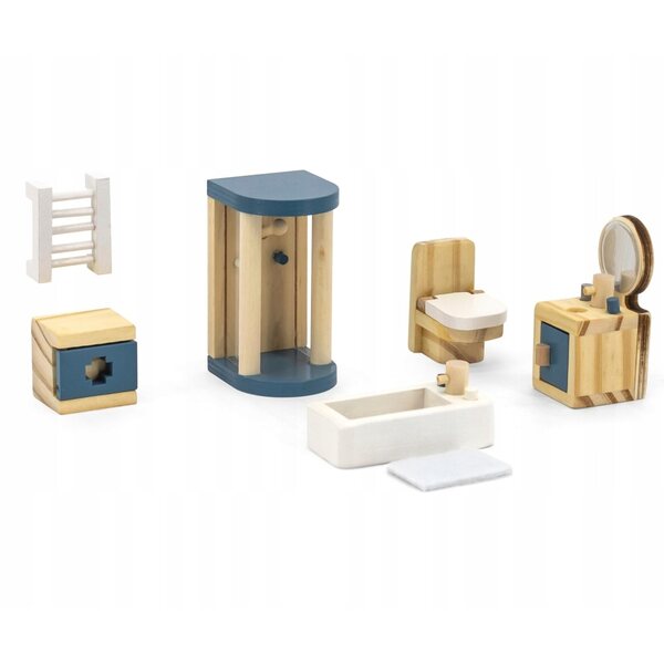 Viga PolarB Badezimmermöbel-Set aus Holz für Puppenhaus 3+