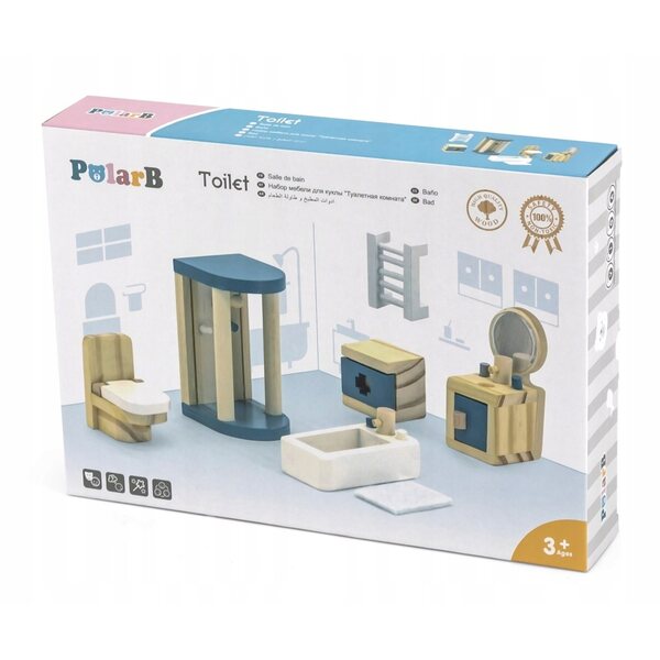 Viga PolarB Badezimmermöbel-Set aus Holz für Puppenhaus 3+