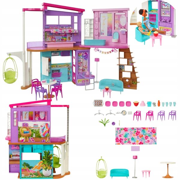 Barbie Villa Holiday Puppenhaus mit 30 Spielteilen, 2 Ebenen