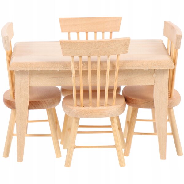 Set Miniature in Legno Naturale: Tavolo e Sedie per Casa delle Bambole