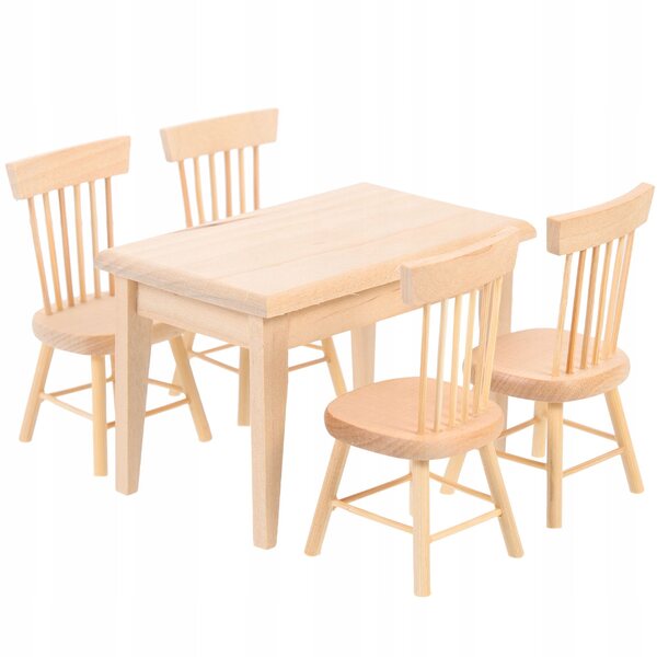 Set Miniature in Legno Naturale: Tavolo e Sedie per Casa delle Bambole