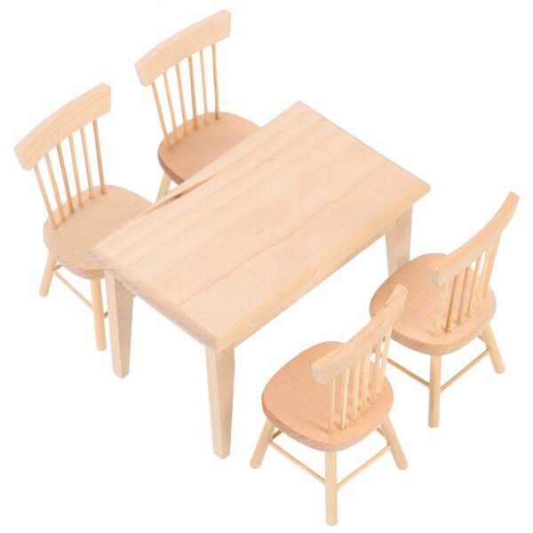 Set Miniature in Legno Naturale: Tavolo e Sedie per Casa delle Bambole