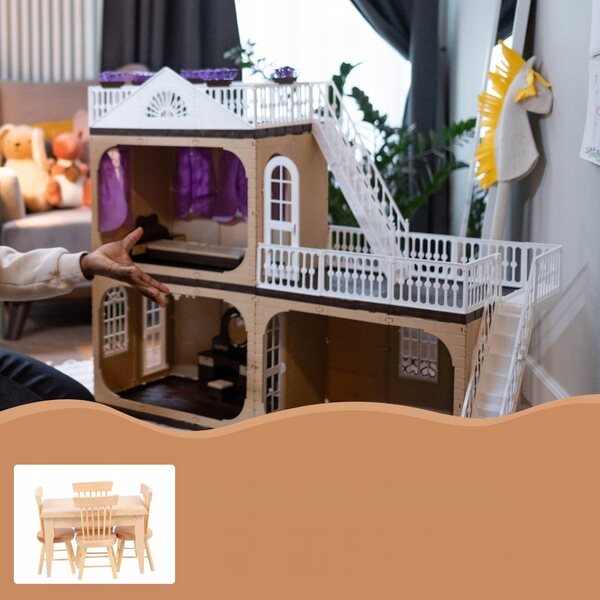 Set Miniature in Legno Naturale: Tavolo e Sedie per Casa delle Bambole