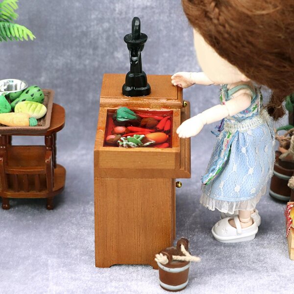 Miniature di case delle bambole: toeletta e lavandino in legno 1/12, accessori decorativi