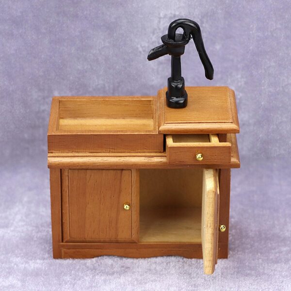 Miniature di case delle bambole: toeletta e lavandino in legno 1/12, accessori decorativi