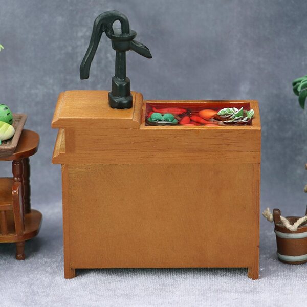 Miniature di case delle bambole: toeletta e lavandino in legno 1/12, accessori decorativi