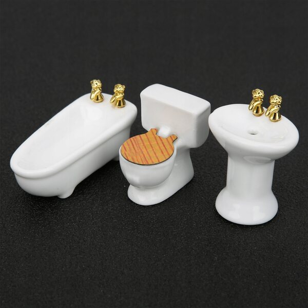 Badezimmerminiatur aus Holz für 1/24 Puppenhaus mit Badewanne und Waschbecken