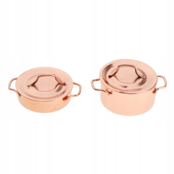 Miniature pentole in rame per casa delle bambole scala 1:12, set 2 pezzi