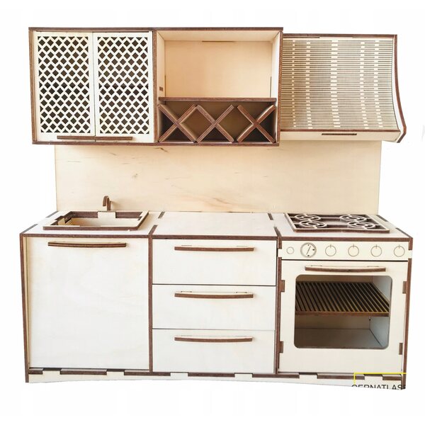 Holzküche für 30 cm große Puppen mit Backofen und Spielzubehör