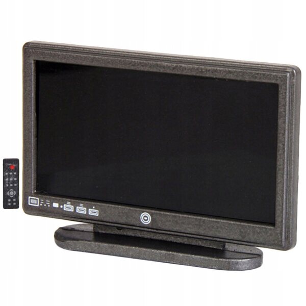 Mini TV in plastica nera per casa delle bambole con telecomando in scala