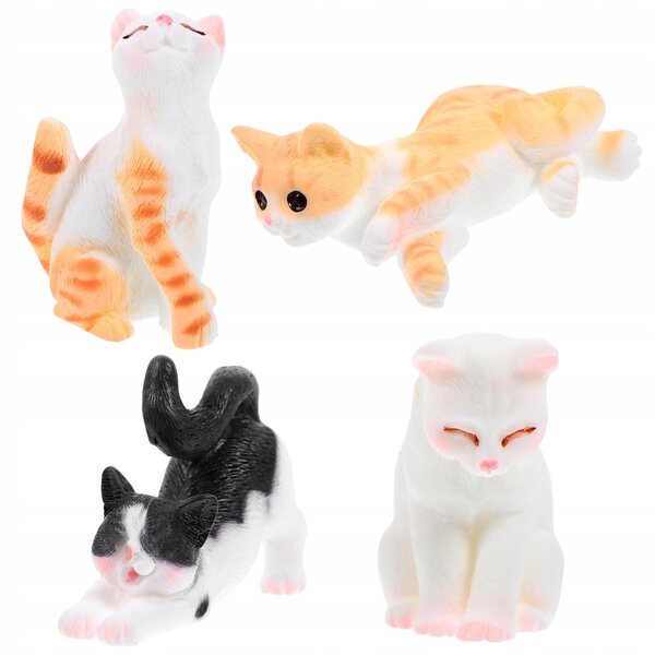 Miniature figurine di gatti in plastica colorata set da 4 per decorazioni uniche