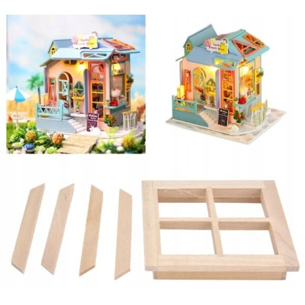 Miniatuur houten raam 7x7 cm voor poppenhuis op schaal 1:12