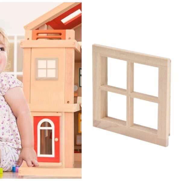 Miniatuur houten raam 7x7 cm voor poppenhuis op schaal 1:12