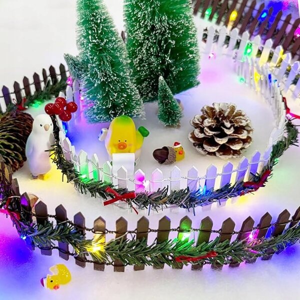 Mini Recinzione da Giardino in Legno con Luci Decorative per Casa delle Bambole