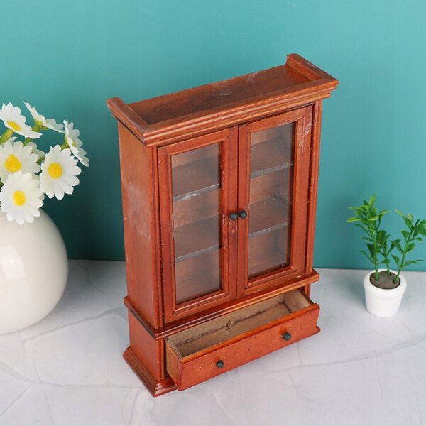 Miniatura mobile libreria in legno per casa delle bambole 1:12 vintage