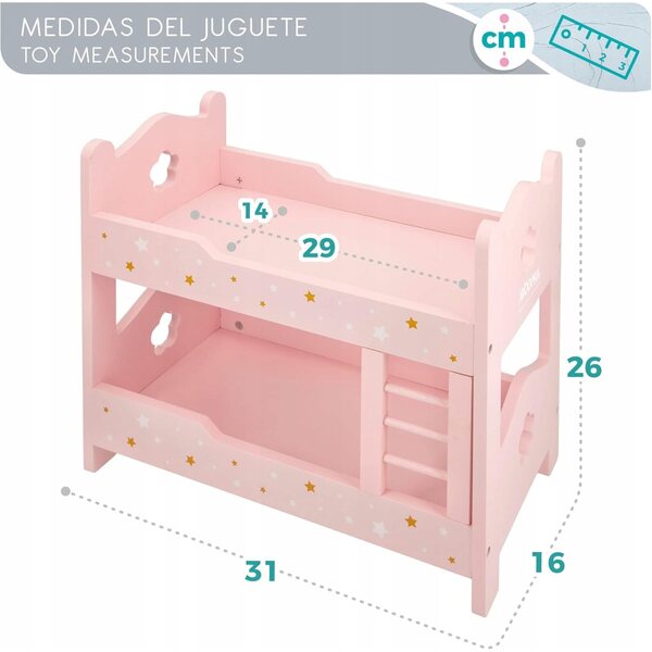 Letto a castello per bambole rosa in legno con effetti luminosi 31x26x26 cm