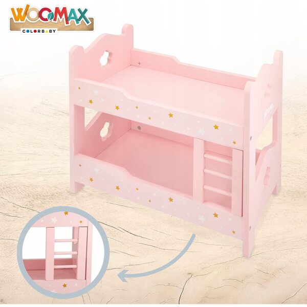 Letto a castello per bambole rosa in legno con effetti luminosi 31x26x26 cm