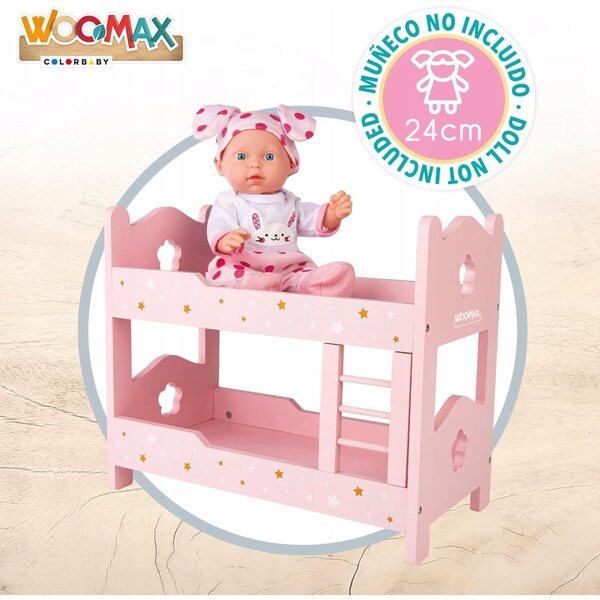 Letto a castello per bambole rosa in legno con effetti luminosi 31x26x26 cm
