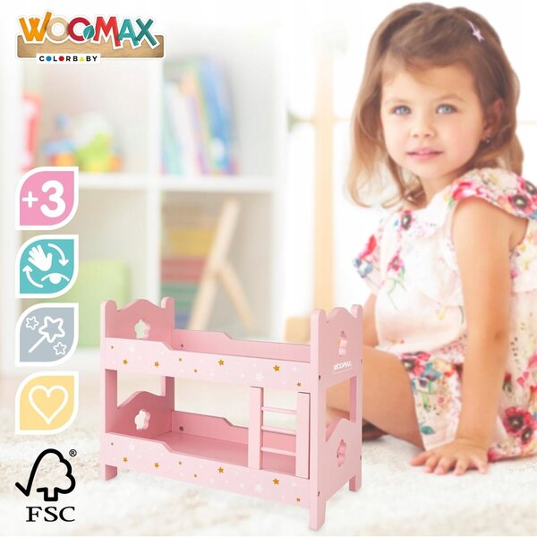 Letto a castello per bambole rosa in legno con effetti luminosi 31x26x26 cm