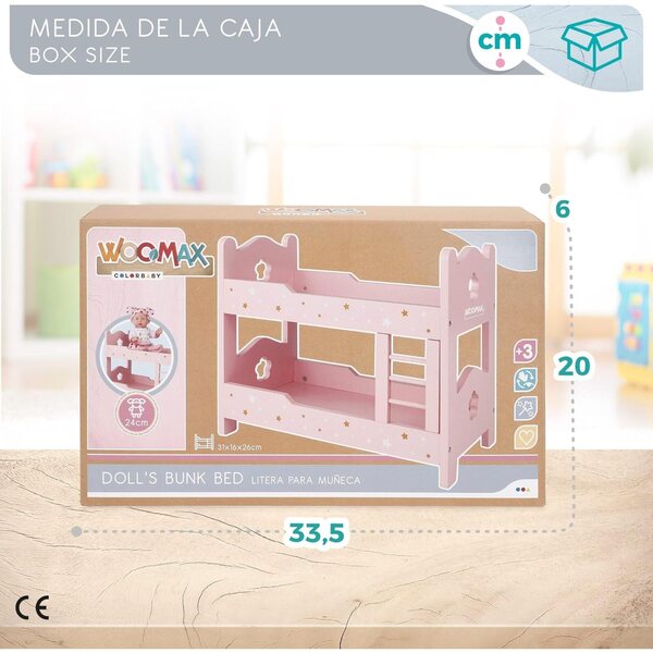 Letto a castello per bambole rosa in legno con effetti luminosi 31x26x26 cm