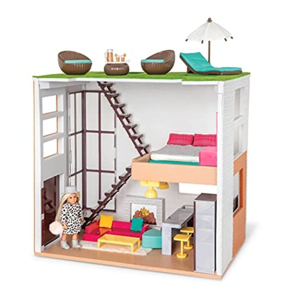 Lori LO37071Z Haus und Zubehör für Mini-Spielset mit Puppe für Kinder ab 7 Jahren