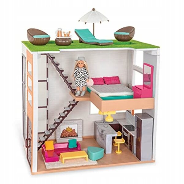 Lori LO37071Z Haus und Zubehör für Mini-Spielset mit Puppe für Kinder ab 7 Jahren