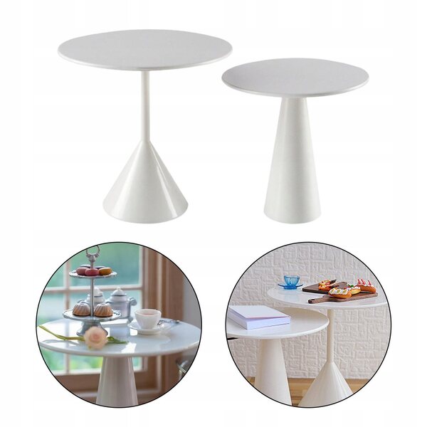 Set 2 Tavoli Rotondi in Legno per Casa delle Bambole Scala 1:6, Bianchi e Realistici