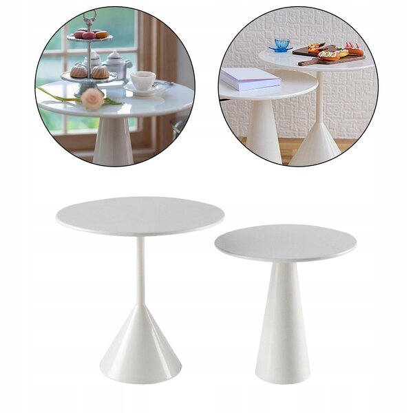 Set 2 Tavoli Rotondi in Legno per Casa delle Bambole Scala 1:6, Bianchi e Realistici