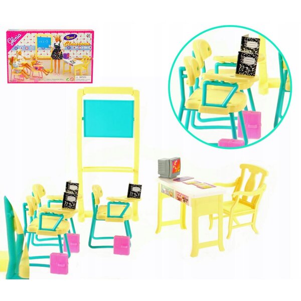 Set Scuola per Bambole con Mobili e Accessori per Gioco Educativo 3+