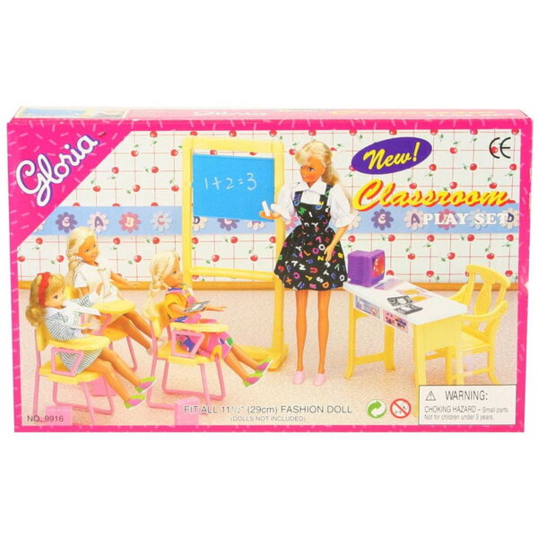 Set Scuola per Bambole con Mobili e Accessori per Gioco Educativo 3+