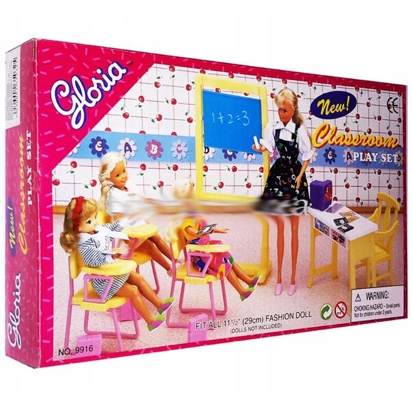 Set Scuola per Bambole con Mobili e Accessori per Gioco Educativo 3+