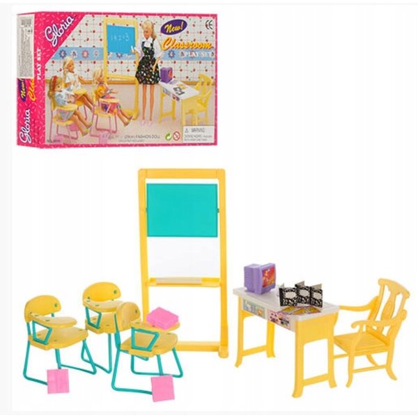 Set Scuola per Bambole con Mobili e Accessori per Gioco Educativo 3+