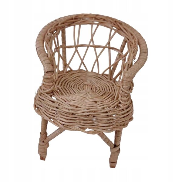 Sedia in rattan in miniatura per casa delle bambole 1:12, in legno 10,5x11 cm