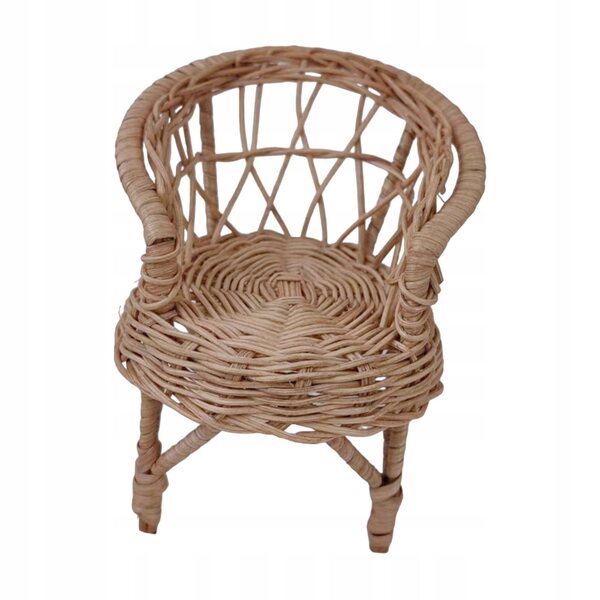 Sedia in rattan in miniatura per casa delle bambole 1:12, in legno 10,5x11 cm