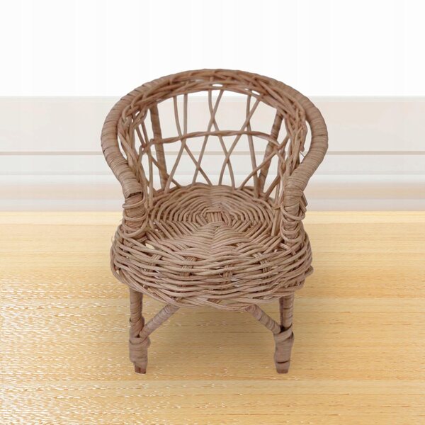 Sedia in rattan in miniatura per casa delle bambole 1:12, in legno 10,5x11 cm